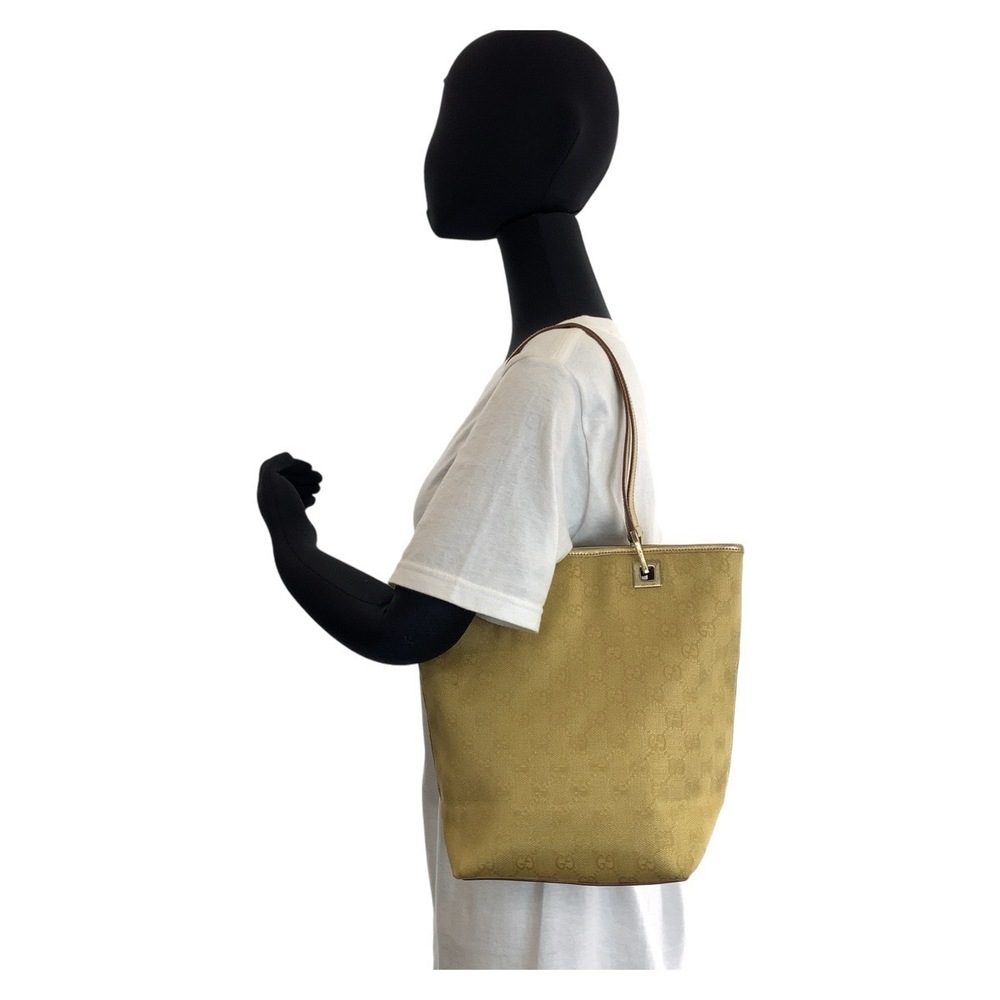 GUCCI Gold GG Canvas Leather Tote Bag Shoulder - Picture 7 of 10